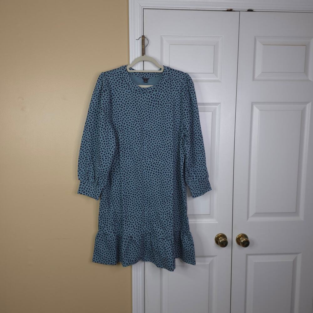 Ann Taylor Blue Ditsy Floral Ruffle Hem Mini Dress XL Petite